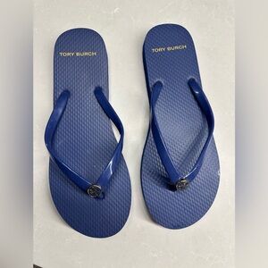 Tory Burch thin strapped flip flops-blue, size 7